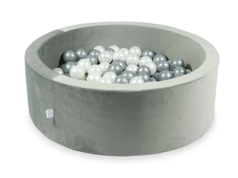 Piscine à balles en velours velvet gris 90x30 cm avec 200 balles