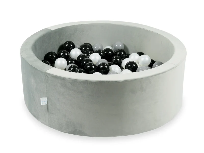 Piscine à balles en velours velvet gris 90x30 cm avec 200 balles
