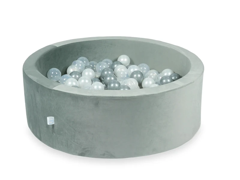 Piscine à balles en velours velvet gris 90x30 cm avec 200 balles