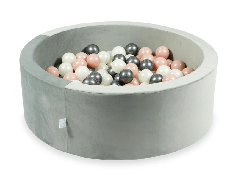 Piscine à balles en velours velvet gris 90x30 cm avec 200 balles