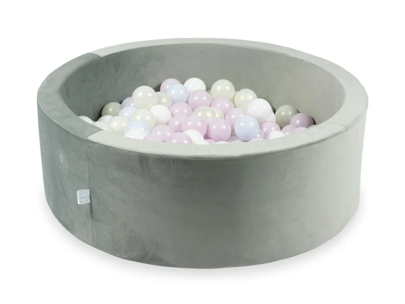 Piscine à balles en velours velvet gris 90x30 cm avec 200 balles