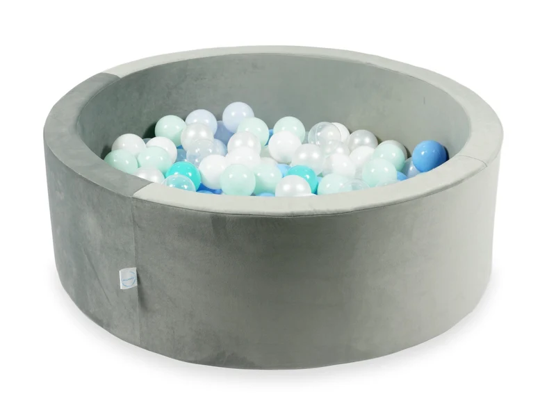 Piscine à balles en velours velvet gris 90x30 cm avec 200 balles