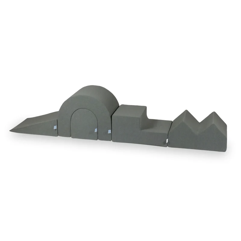 Aire de jeux en mousse avec piscine ronde 90x30 gris + 5 éléments + 200 balles