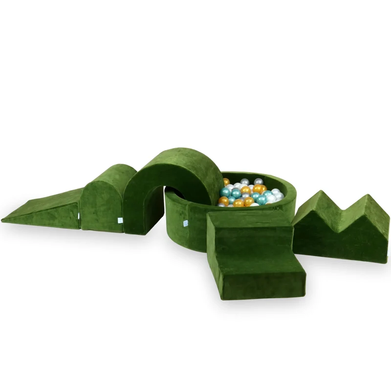 Aire de jeux en mousse avec piscine ronde 90x30 velvet soft olive + 5 éléments + 200 balles