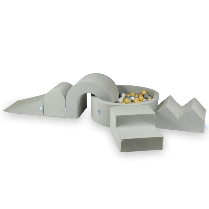Aire de jeux en mousse avec piscine ronde 90x30 gris clair + 5 éléments + 200 balles