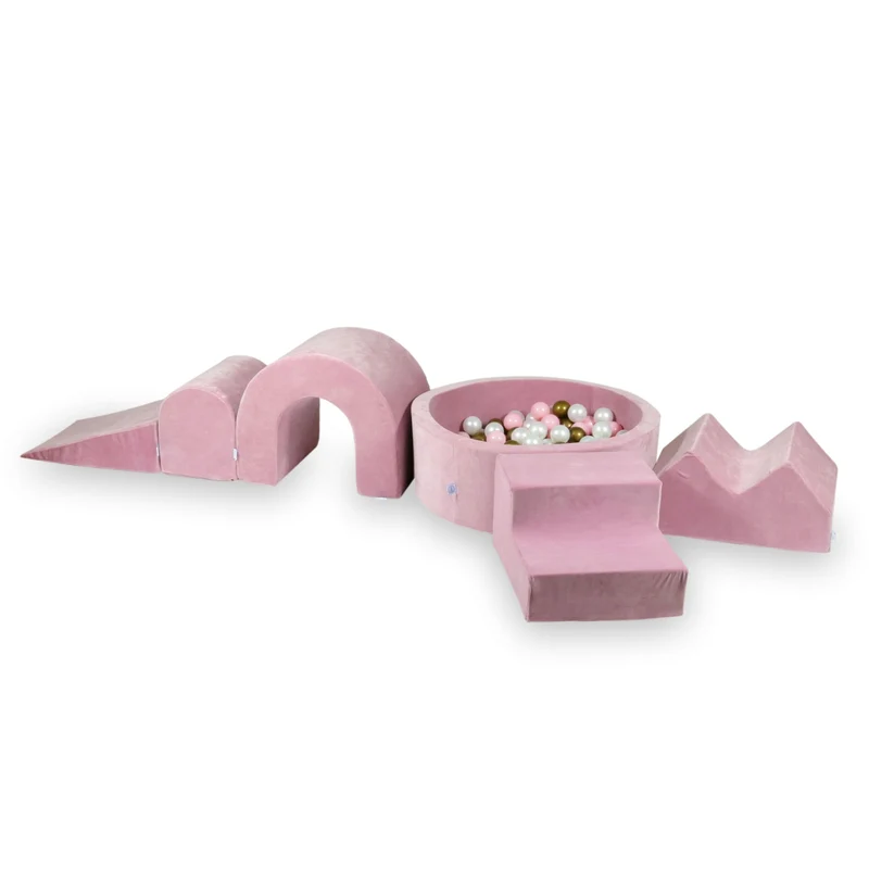 Aire de jeux en mousse avec piscine ronde 90x30 velvet soft rose + 5 éléments + 200 balles