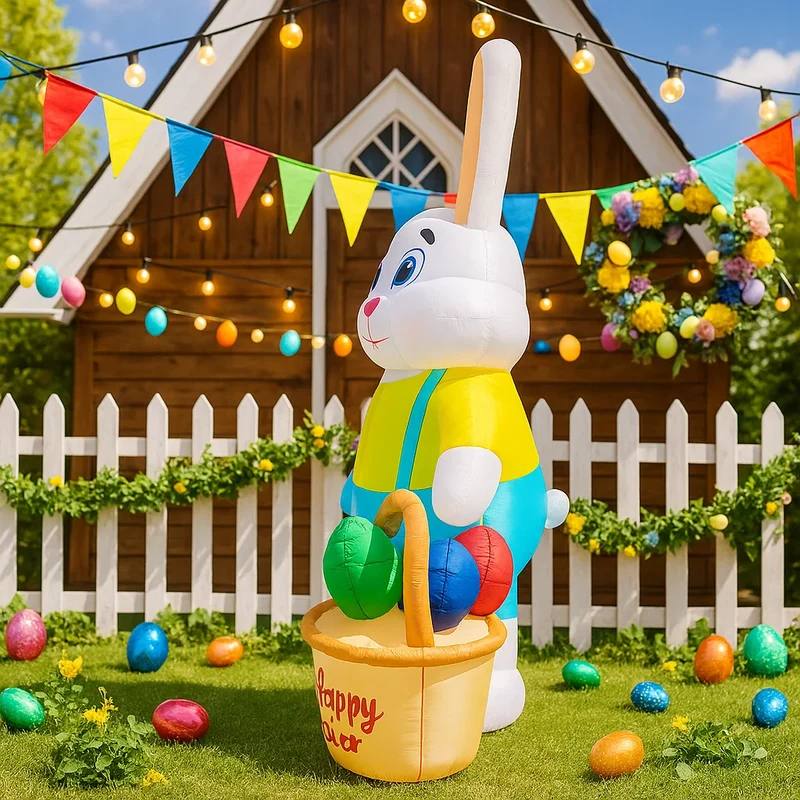 Décoration Gonflable Lapin Pâques Panier 7 Pieds