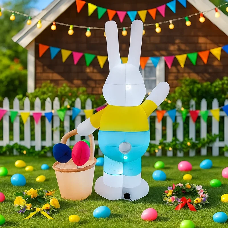Décoration Gonflable Lapin Pâques Panier 7 Pieds