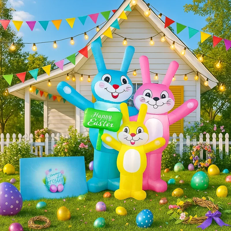 Décoration Gonflable Famille Lapins Pâques 6 Pieds