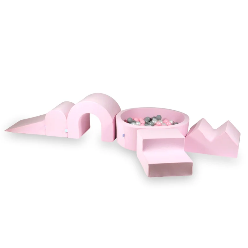Aire de jeux en mousse avec piscine ronde 90x30 rose poudré + 5 éléments + 200 balles