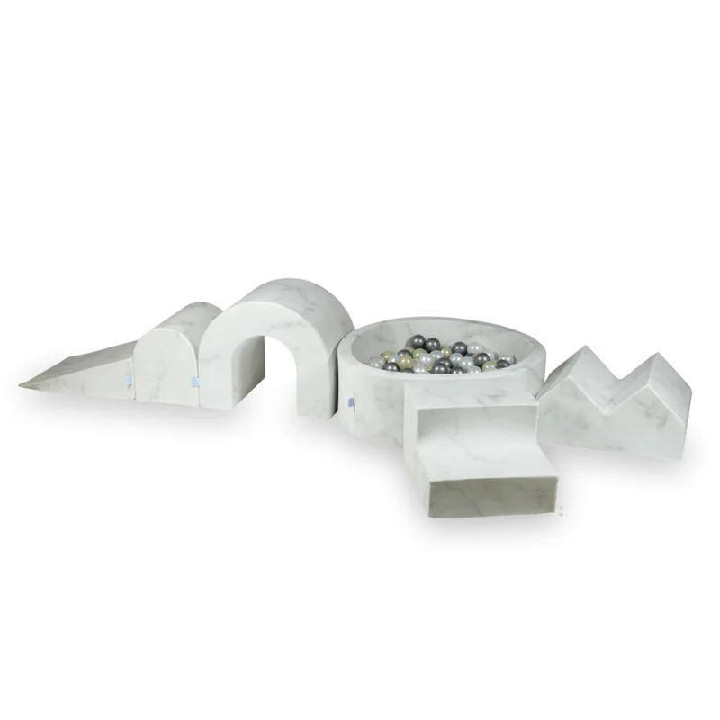 Aire de jeux en mousse avec piscine ronde 90x30 marbre + 5 éléments + 200 balles