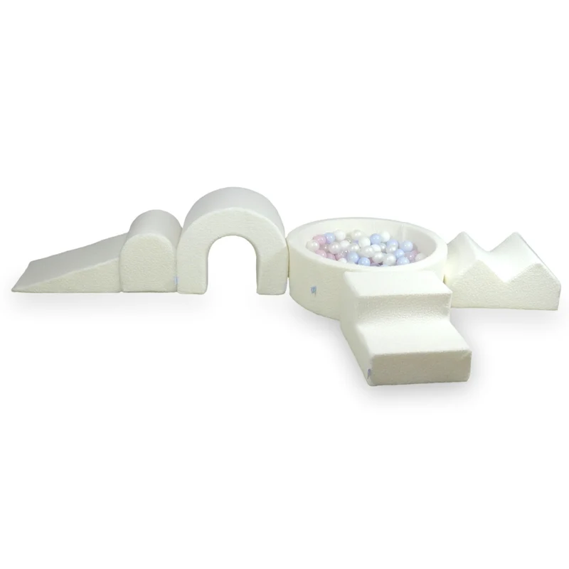 Aire de jeux en mousse avec piscine ronde 90x30 Boucle Blanc + 5 éléments + 200 balles