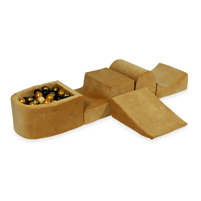 Aire de jeux en mousse avec colline et piscine micro velvet soft carmel + 100 balles