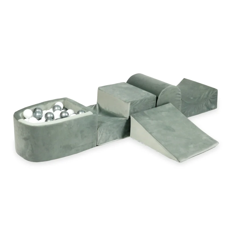 Aire de jeux en mousse avec colline et piscine micro velvet gris + 100 balles