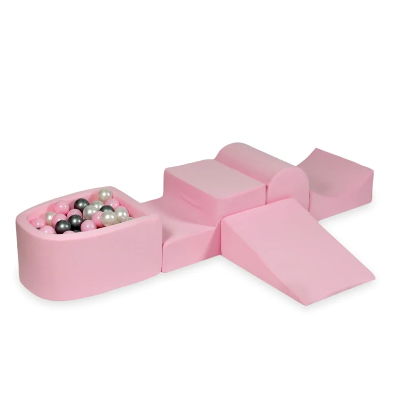 Aire de jeux en mousse avec colline et piscine micro rose poudré + 100 balles