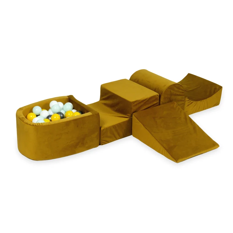 Aire de jeux en mousse avec colline et piscine micro velvet dore + 100 balles