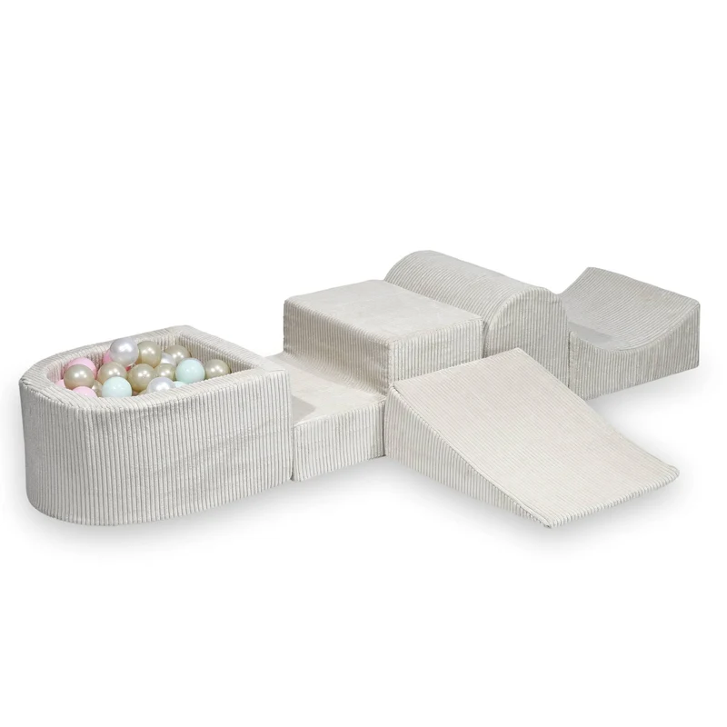 Aire de jeux en mousse avec colline et piscine micro velours côtelé beige + 100 balles