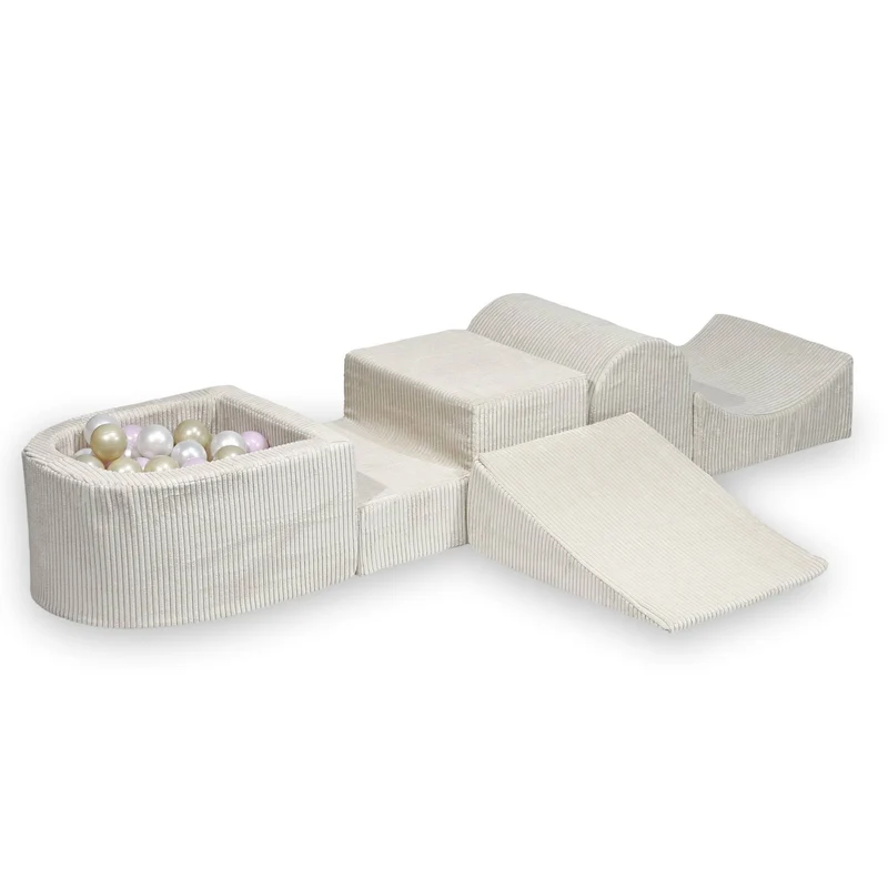 Aire de jeux en mousse avec colline et piscine micro velours côtelé beige + 100 balles