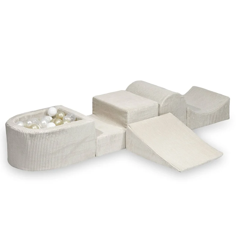 Aire de jeux en mousse avec colline et piscine micro velours côtelé beige + 100 balles