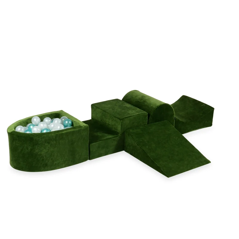 Aire de jeux en mousse avec colline et piscine micro velvet soft olive + 100 balles
