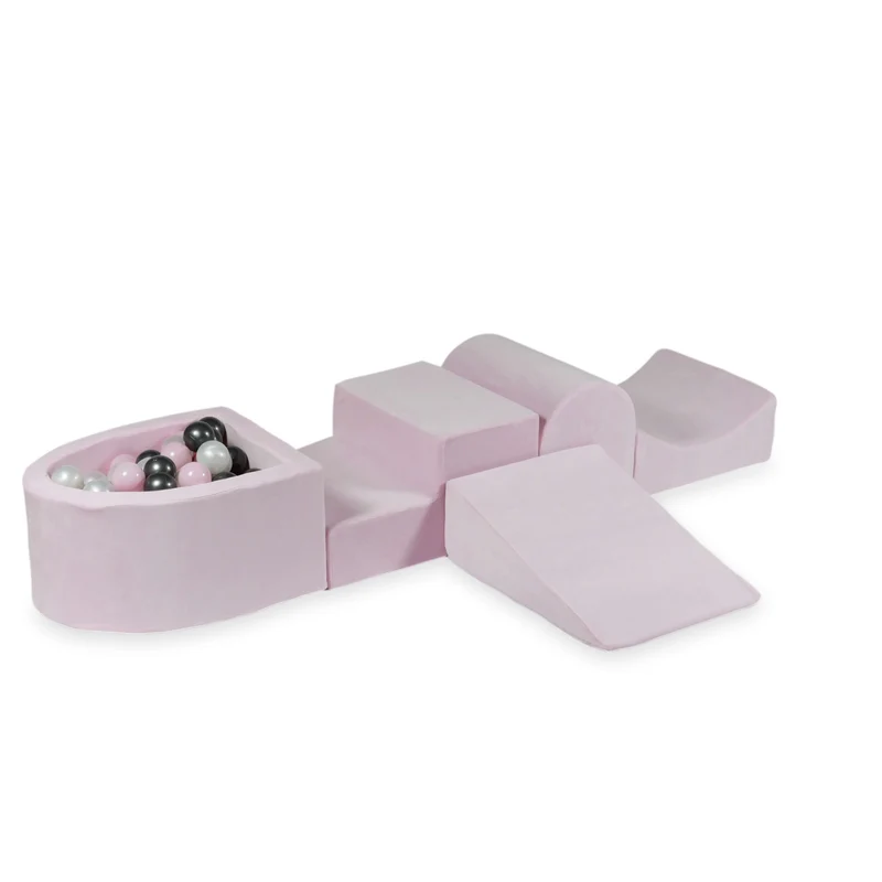 Aire de jeux en mousse avec colline et piscine micro velvet soft light pink + 100 balles