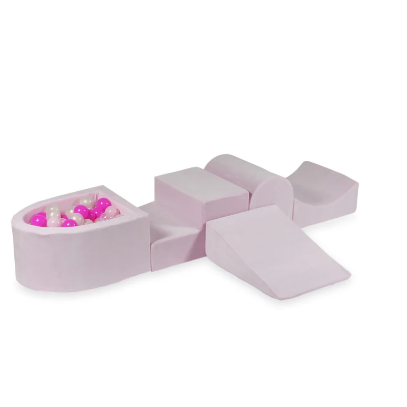 Aire de jeux en mousse avec colline et piscine micro velvet soft light pink + 100 balles