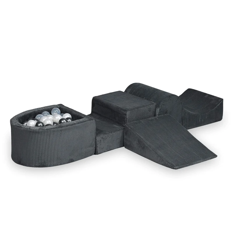 Aire de jeux en mousse avec colline et piscine micro velours côtelé graphite + 100 balles