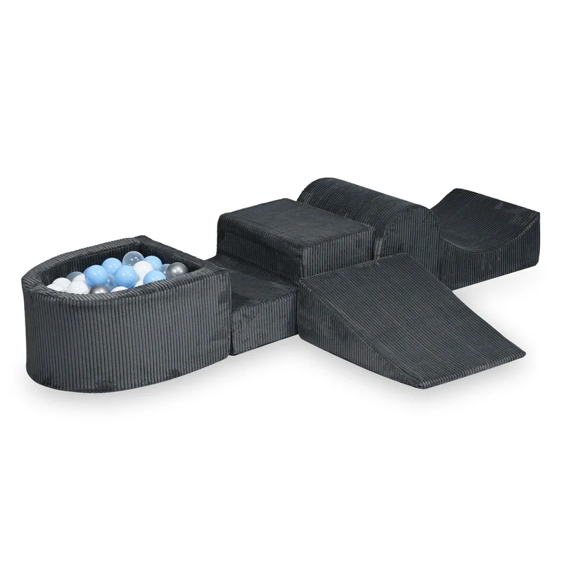 Aire de jeux en mousse avec colline et piscine micro velours côtelé graphite + 100 balles