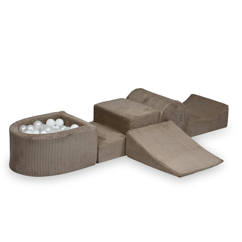 Aire de jeux en mousse avec colline et piscine micro velours côtelé toffee + 100 balles