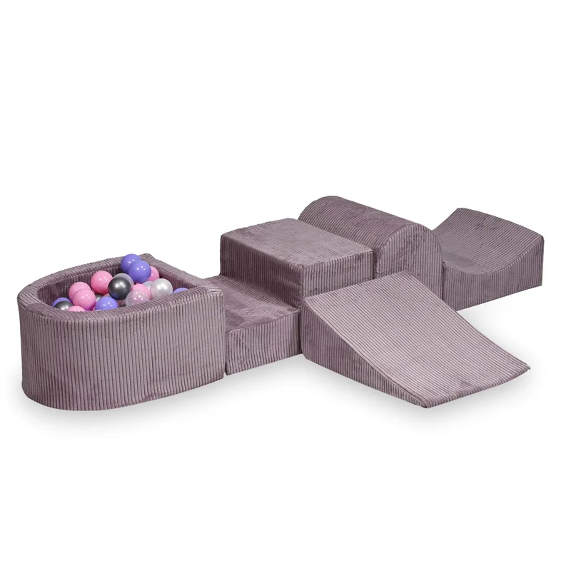 Aire de jeux en mousse avec colline et piscine micro velours côtelé lavende + 100 balles