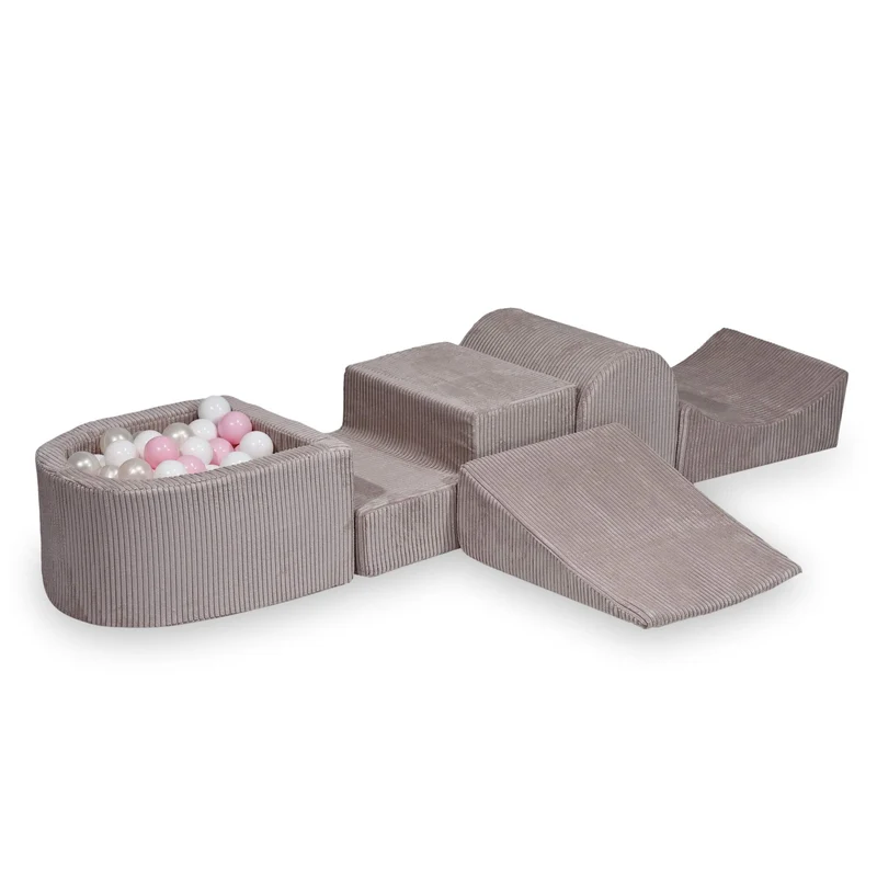 Aire de jeux en mousse avec colline et piscine micro velours côtelé rose clair + 100 balles