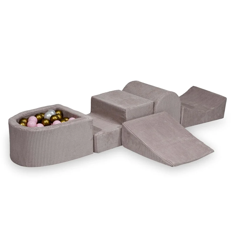 Aire de jeux en mousse avec colline et piscine micro velours côtelé rose clair + 100 balles