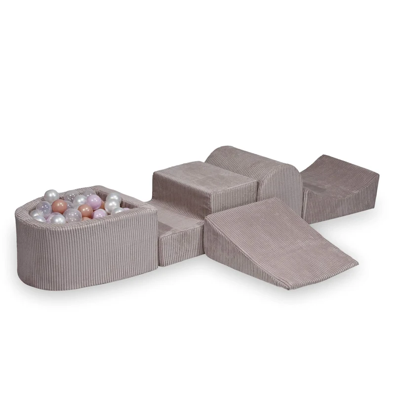 Aire de jeux en mousse avec colline et piscine micro velours côtelé rose clair + 100 balles