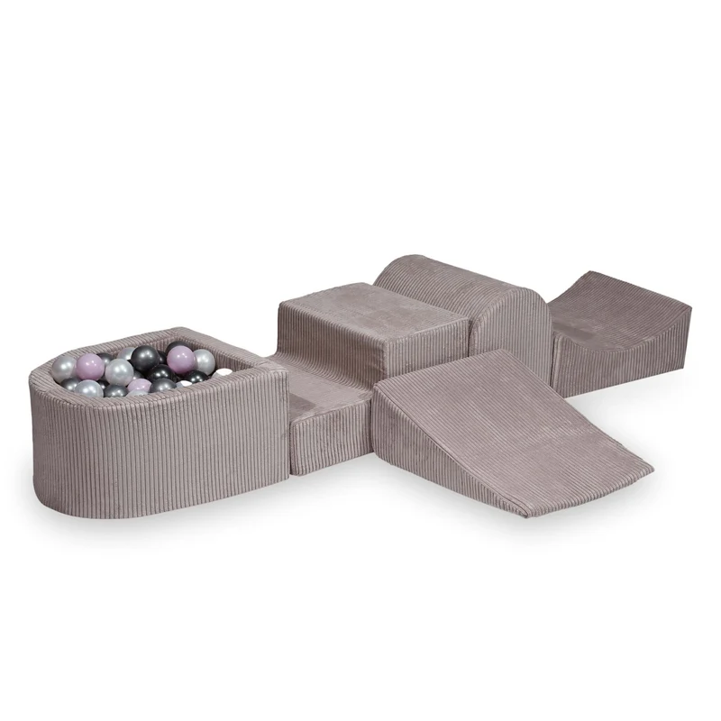Aire de jeux en mousse avec colline et piscine micro velours côtelé rose clair + 100 balles