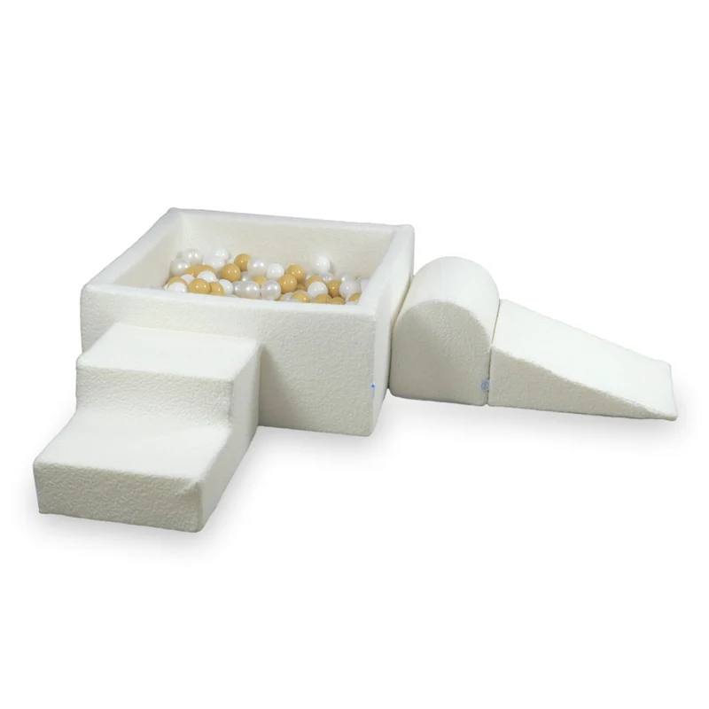Aire de jeux en mousse avec piscine à balles carrée set de jeu enfant 90x90x40 Boucle Blanc + 400 balles