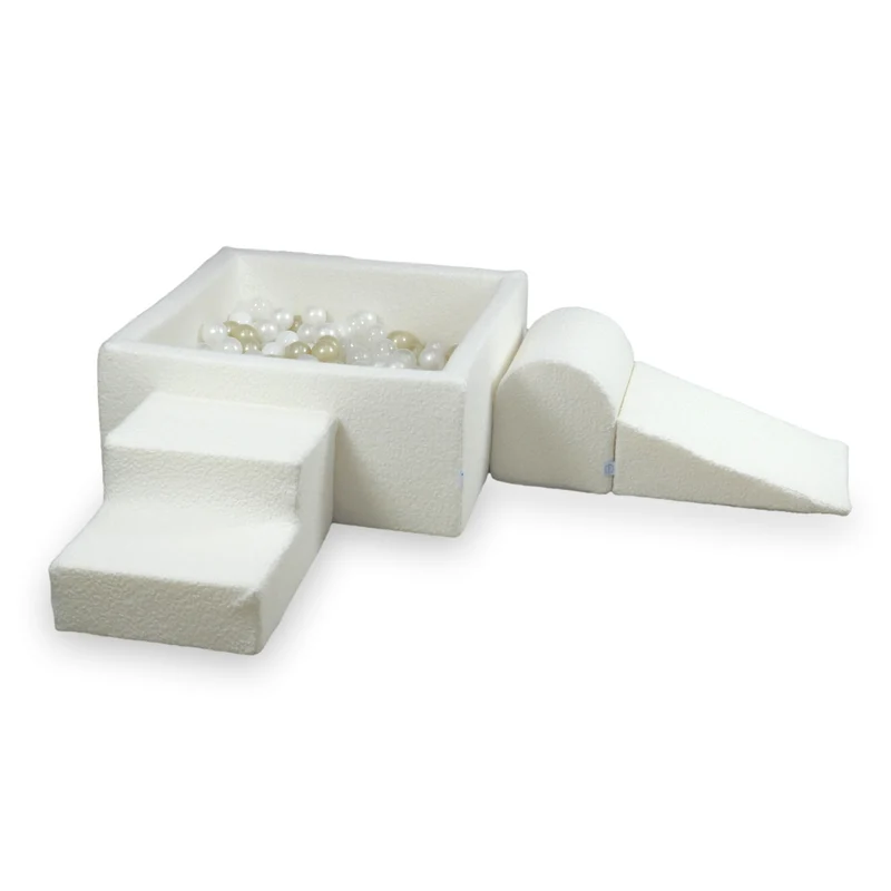 Aire de jeux en mousse avec piscine à balles carrée set de jeu enfant 90x90x40 Boucle Blanc + 400 balles
