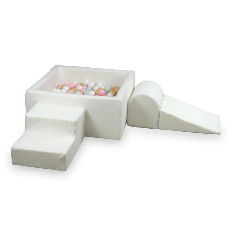 Aire de jeux en mousse avec piscine à balles carrée set de jeu enfant 90x90x40 Boucle Blanc + 400 balles