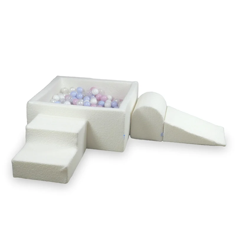 Aire de jeux en mousse avec piscine à balles carrée set de jeu enfant 90x90x40 Boucle Blanc + 400 balles