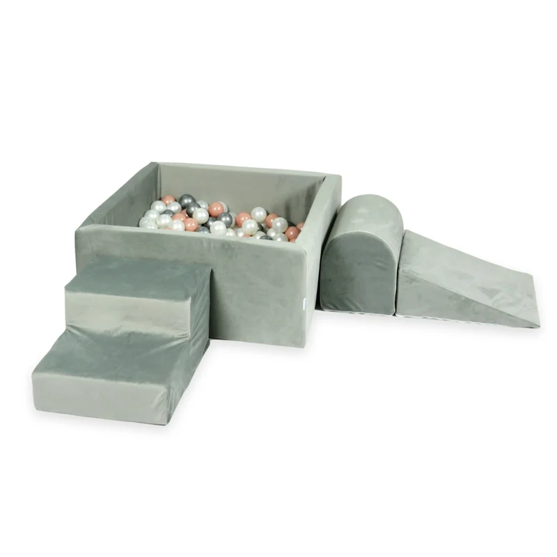 Aire de jeux en mousse avec piscine à balles carrée set de jeu enfant 90x90x40 velvet gris + 400 balles