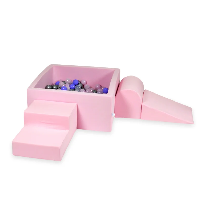 Aire de jeux en mousse avec piscine à balles carrée set de jeu enfant 90x90x40 rose poudré + 400 balles