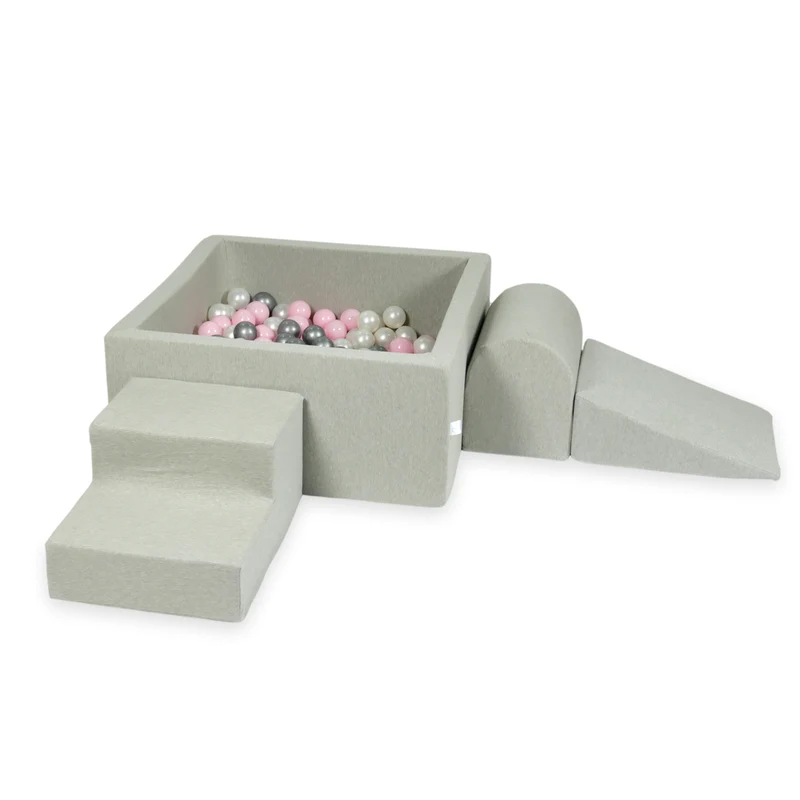 Aire de jeux en mousse avec piscine à balles carrée set de jeu enfant 90x90x40 gris clair + 400 balles