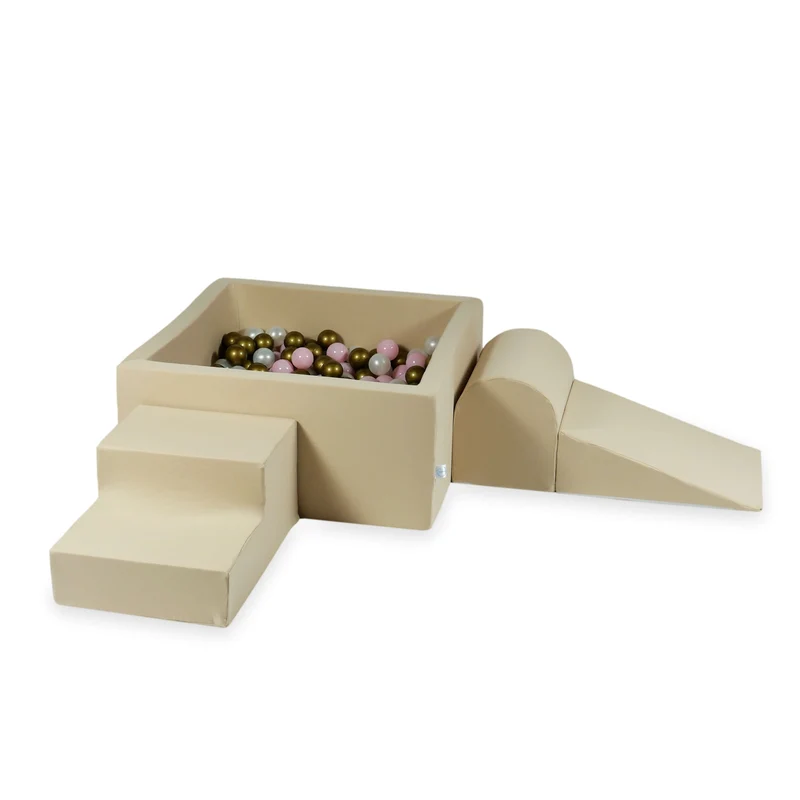 Aire de jeux en mousse avec piscine à balles carrée set de jeu enfant 90x90x40 beige + 400 balles