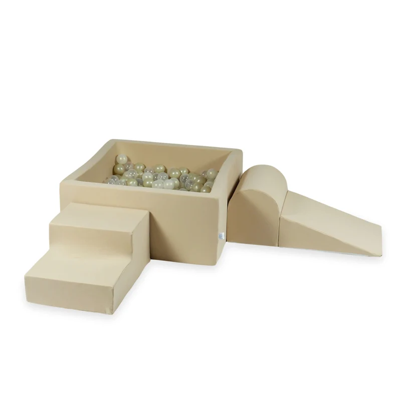 Aire de jeux en mousse avec piscine à balles carrée set de jeu enfant 90x90x40 beige + 400 balles