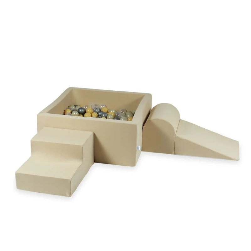 Aire de jeux en mousse avec piscine à balles carrée set de jeu enfant 90x90x40 beige + 400 balles
