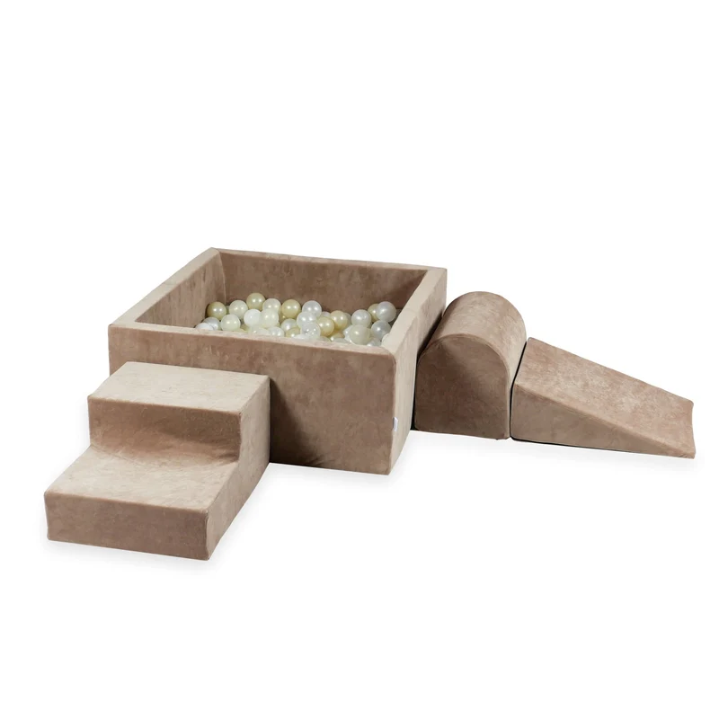Aire de jeux en mousse avec piscine à balles carrée set de jeu enfant 90x90x40 velvet soft brown + 400 balles