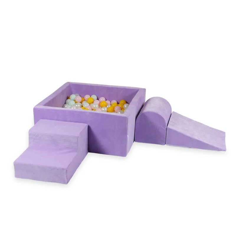 Aire de jeux en mousse avec piscine à balles carrée set de jeu enfant 90x90x40 velvet soft lilac + 400 balles