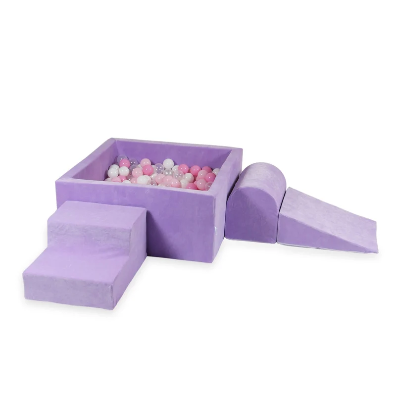 Aire de jeux en mousse avec piscine à balles carrée set de jeu enfant 90x90x40 velvet soft lilac + 400 balles