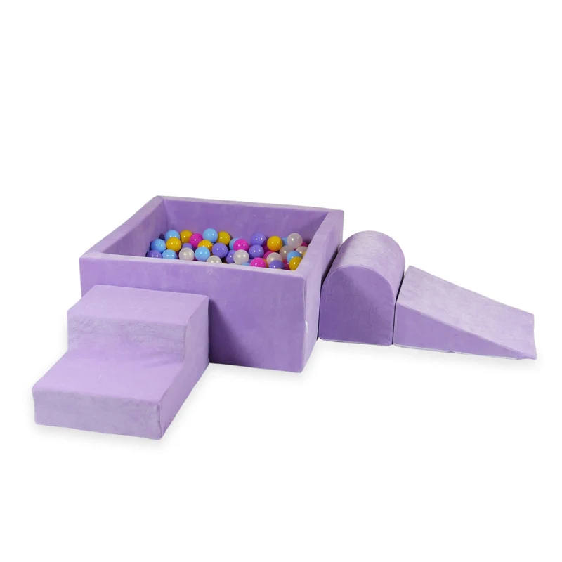 Aire de jeux en mousse avec piscine à balles carrée set de jeu enfant 90x90x40 velvet soft lilac + 400 balles