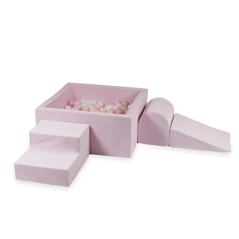 Aire de jeux en mousse avec piscine à balles carrée set de jeu enfant 90x90x40 velvet soft light pink + 400 balles