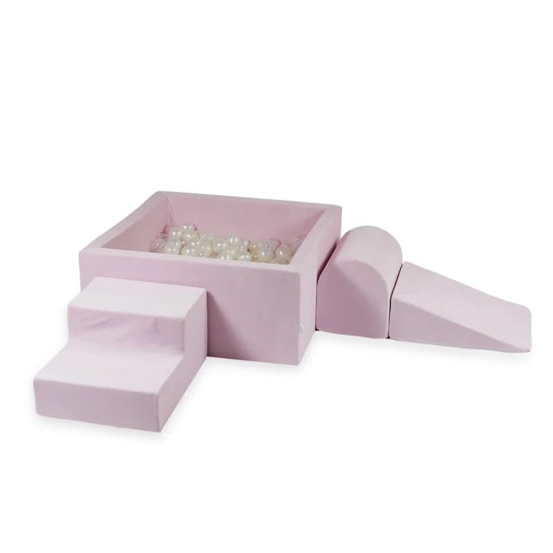 Aire de jeux en mousse avec piscine à balles carrée set de jeu enfant 90x90x40 velvet soft light pink + 400 balles